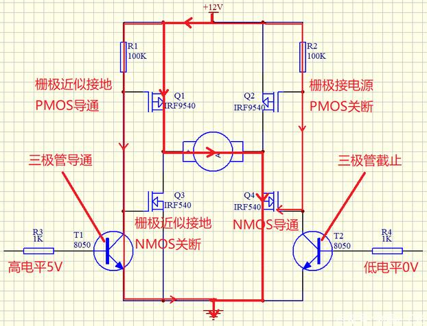 4个mos管驱动的全桥电路原理展示说明图二